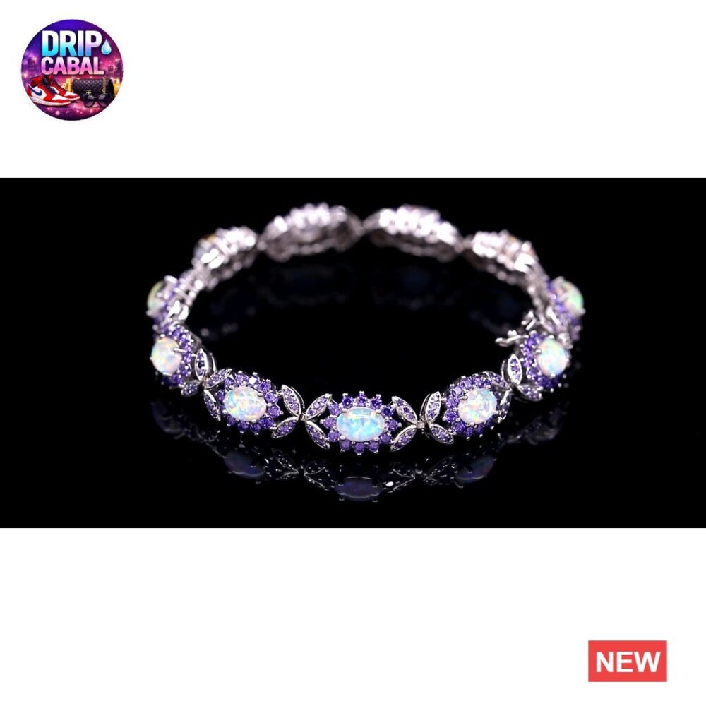 Elegant Opal Tennis Bracelet White Gold Plated Minimal Chic Evening Wear - Picture 7 of 7